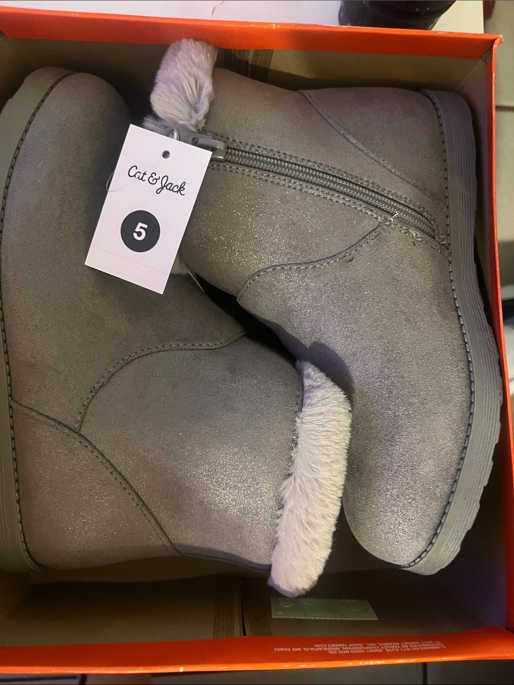 Cat & Jack Girls' Silver Glitter Faux-Fur Winter Boots